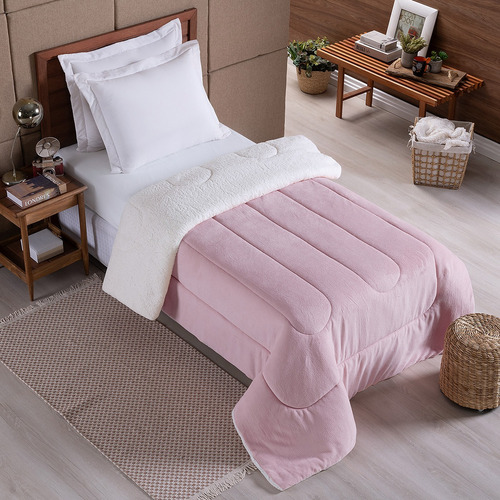 Edredom Cobertor Solteiro Infantil Sherpa Dupla Face Fleece Rosa Velho Liso Felpudo Com Sherpa Dupla Face