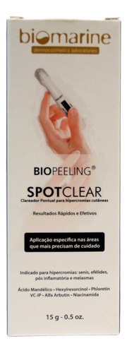 Biopeeling Spot Clear Clareador Pontual 15g Biomarine Momento de aplicação Dia/Noite Tipo de pele Todo tipo de pele