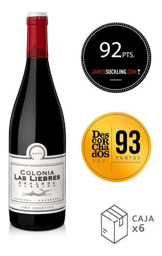 Imagen 2 de 5 de Vino Orgánico Colonia Las Liebres Bonarda Clásica Caja X6