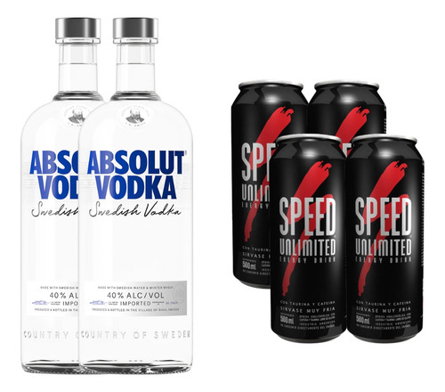 Combo Vodka Absolut Original 700ml X2 + Speed Xl 473ml X4