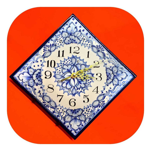Imagen 1 de 2 de Reloj Azulejo De Pared Azul 20 Cm Talavera Poblana R8 Al