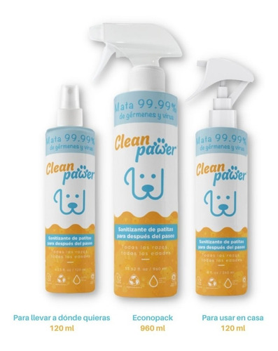Imagen 3 de 7 de Desinfectante De Perros Sanitizante Patas/pelaje Clean Pawer