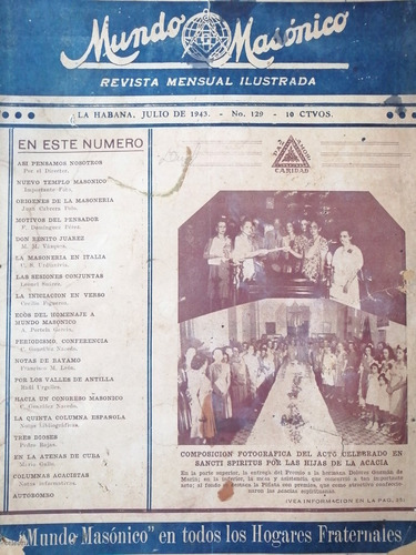 Revista Masonica Antigua, Mundo Masonico 1943 Cuba