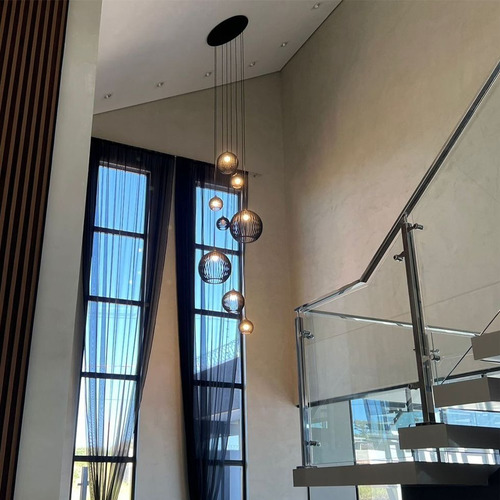 Lustre Para Sala Pé Direito Duplo Alto Mix Ball P7 Preto 110V/220V (Bivolt)