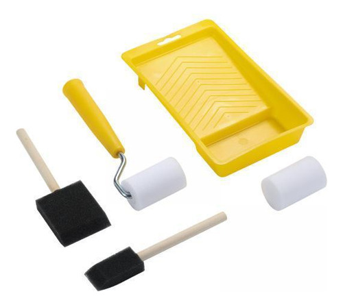 2 Juego De Rodillos De Pintura Compacto Con Bandeja Amarillo