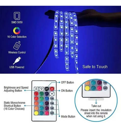 Luz De Faixa Led Usb De 2 M Que Muda De Cor Smd 5050 Tv Back