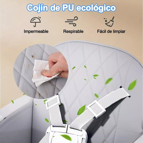Banna Trona De Bebé Gris 5 En 1 Bandeja Y Cojín De Pu Impermeable Extraíble Fácil De Montar, Fácil De Plegar, Fácil De Limpiar, Con Estructura Piramidal Estable Y Material Resistente