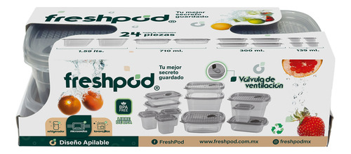 Juego De Herméticos 24pz Plástico Apilables FreshPod Transparente Rectangular