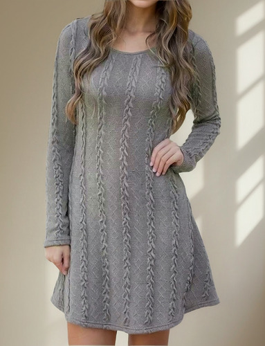 Jersey De Punto Cuello Redondo Manga Larga Vestido