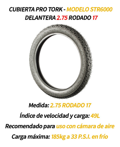 Cubierta Delantera Moto Protork 2.75 R 17 Str6000 Wave Zb