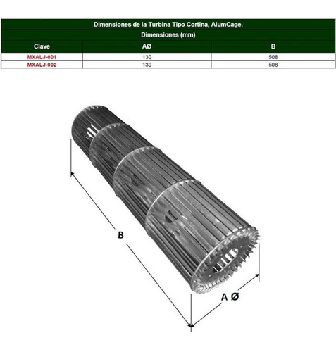 Turbina Centrífuga Ventilación, Mxalj-001, 5 1/8 Ø, 20 Altu