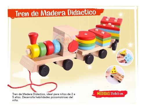 Juego Didactico Montessori Tren De Madera Plantado Figuras