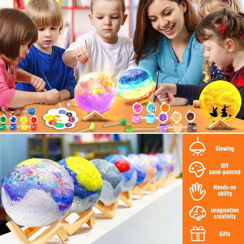 Lámpara De Luna Llena 3d Print Recargable 16 Colores