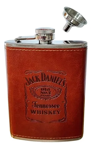 Licorera Whiskera Cantimplora Acero Estuche Cuero Lujo 8 Oz