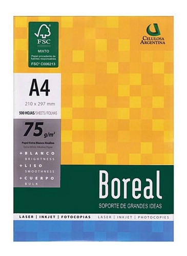 Imagen 2 de 6 de Resma A4 Boreal 75g (caja X5) Dist Oficial Envio Gratis X2 C