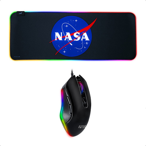 Kit Nasa Negro Mouse Ergonomico Inalambrico Mousepad Pro Rgb