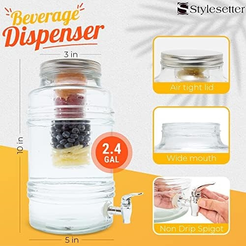 Dispensador De Bebidas De Vidrio Style Setter Para Fiestas A
