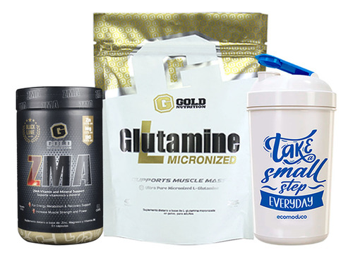 Gold Nutrition Combo Glutamina X225gr + Zma X60 Caps + Shaker