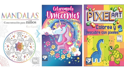 3 Libros Para Colorear Mandalas Niños Unicornios Y Pixeles