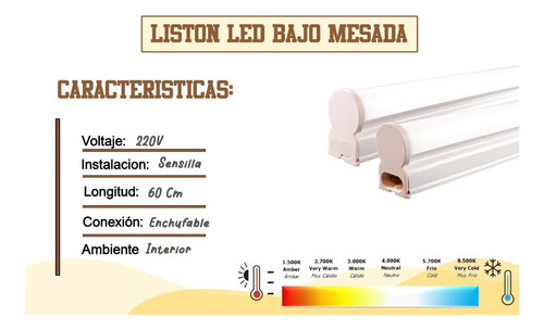 Imagen 4 de 10 de Listón Bajo Mesada Alacena 9w 60 Cm C/tecla Luz Fría/ Cálida