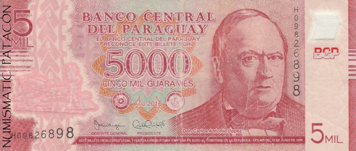 Billete De Paraguay 5000 Guaranies 2016 - Serie H - Polimero