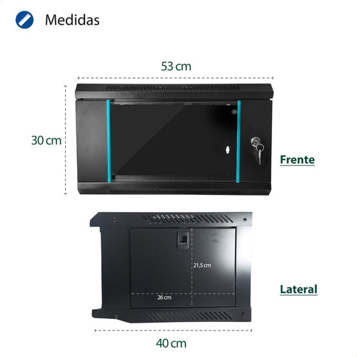 Imagen 3 de 9 de Rack Mural 6 Unidades Minirack Switch Dvr Para Pared