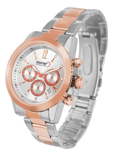 Reloj Análogo Para Dama Con Subesferas Ø 38 Mm Steiner Correa Plateado/oro Rosa Bisel Plateado Fondo Plateado