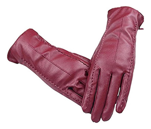 Guantes De Cuero Pu Rojos Cálidos De Invierno Para Conducir