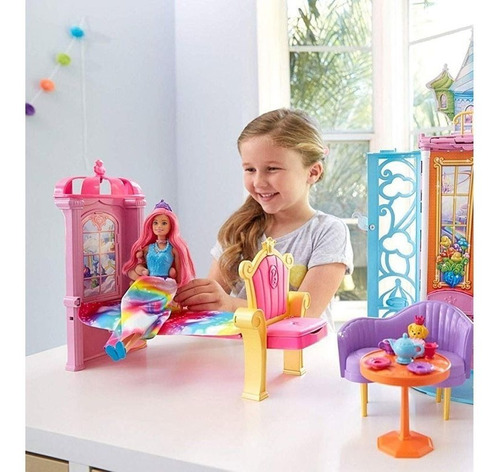 Set Castillo De Barbie Reino Arcoiris Casa Muñeca Arco Iris