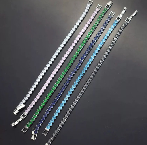 Pulseira Bracelete Luxo De Zircônia Cravejada Antialérgico Comprimento 17 Cm Cor Azul Diâmetro 5.6 Cm