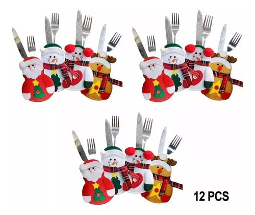 Juego De 12 Soportes Para Cubiertos Navideños, Adorno De Mes