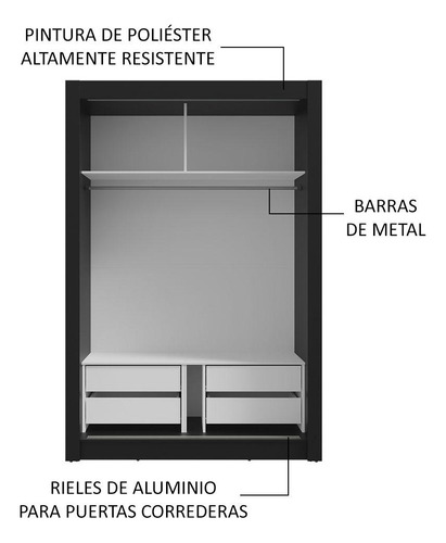 Ropero Closet Madesa Vivare Plus 2 Puertas 1 Espejo Nb Color Negro/Blanco