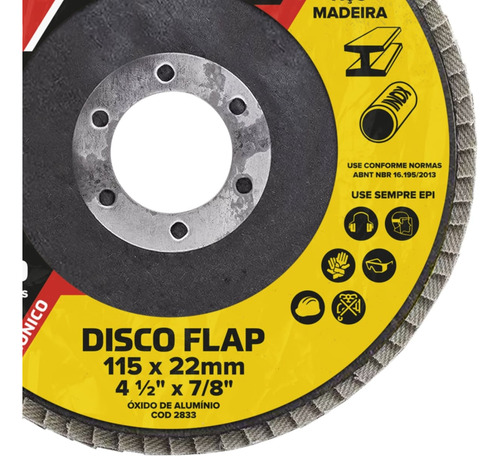 Kit 04 Disco Flap Cônico 115mm Grão 36 Madeira Aço Desbaste