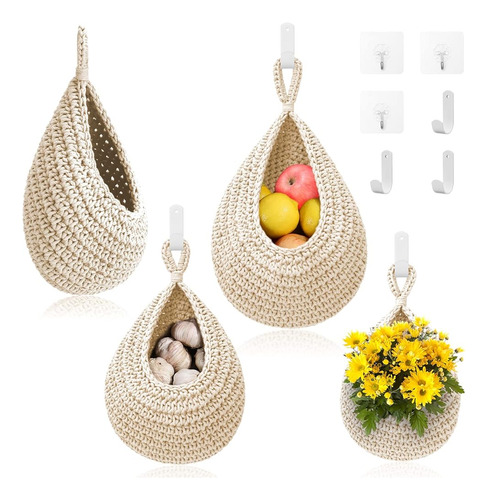 Cestas De Frutas Colgantes Para La Cocina - 3 Pack Boho Wall