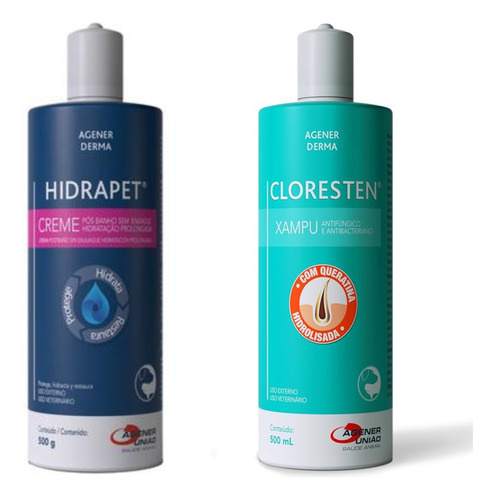 Kit Shampoo Cloresten 500ml + Hidrapet 500ml Cães E Gatos