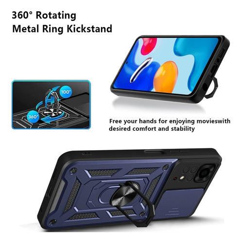 Funda Reforzada Anillo Con Protector De Cámara Para Xiaomi Azul Redmi Note 13 Pro 4g / Poco M6 Pro