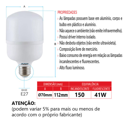 Kit 10 Lâmpada Bulbo 30w Branco Quente 3000k Bivolt E27 Led