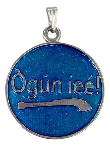 Pingente Ogum Azul E Vermelho Espadas 3,5 Cm Metal Niquelado