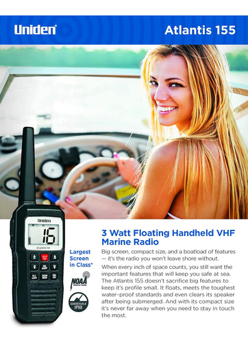 Radio Marina Portátil Vhf Atlantis 155, Pantalla Dual Color