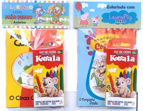 30 Kits Livro De Colorir + Giz C/ Embalagem E Personalizado