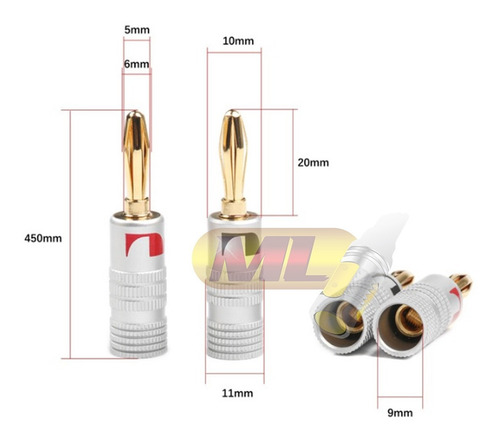 4 Plug Banana Nakamichi 24k Caixa Som Receiver Home Theater