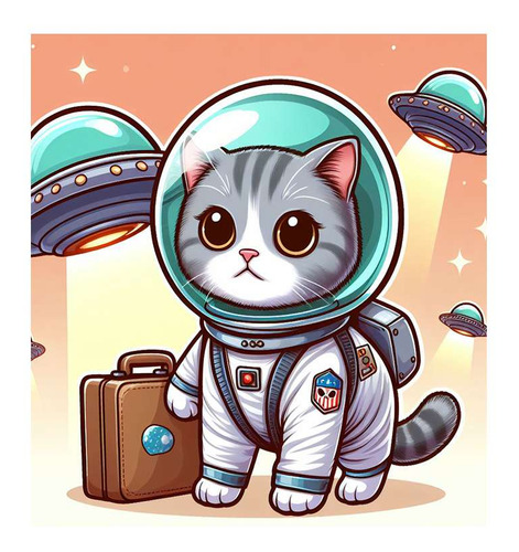 Vinilo 60x60cm Gato Astronauta Por Viajar Alien Valija