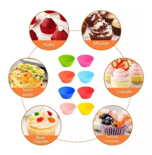 Set x6 Moldes Silicona Para Cupcakes Muffin Magdalenas Colores Surtido