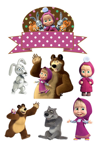 Adorno Torta Cake Topper  Personalizado Varios Personajes Violeta Masha Y El Oso