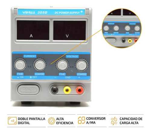 Imagen 3 de 7 de Fuente De Laboratorio Regulable Yihua 30v 5a Lcd Digital