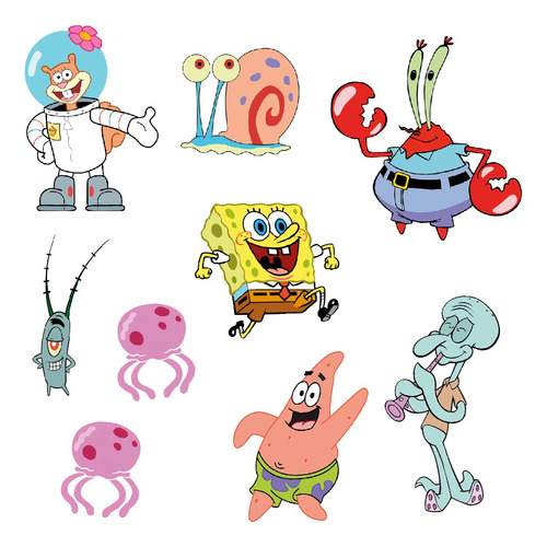 Figuras Bob Esponja Base Rígida Kit 9 Pzas Coroplast