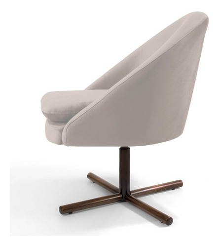 Poltrona Decorativa Base Xis Madeira Rafa B-309 Veludo Bege Cor Creme