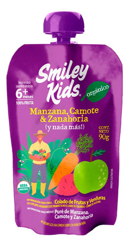 Papilla Smiley Kids Manzana Camote Zanahoria Pouch 12pz X90g