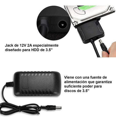 Imagen 7 de 10 de Cable Adaptador Sata 2.5 / 3.5 A Usb 3.0, Con Fuente, Hdd