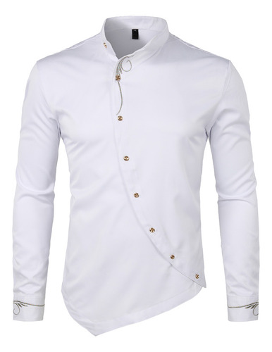 Camisa De Vestir Hipster Con Bordado Oblicuo Con Botones Par